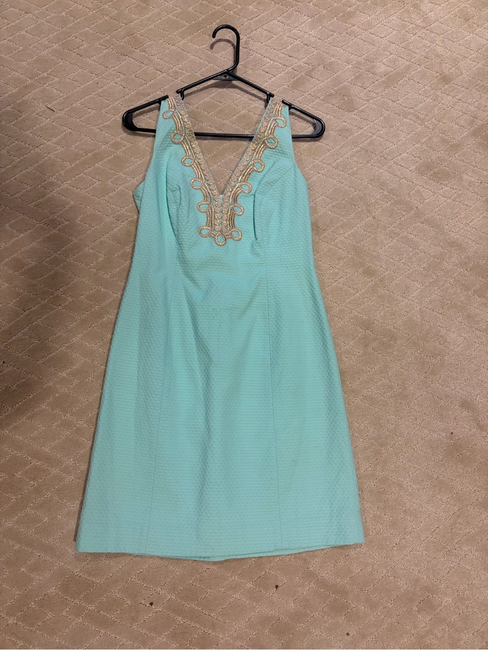 Lilly Pulitzer Aqua Dress with Gold Embroidered Trim